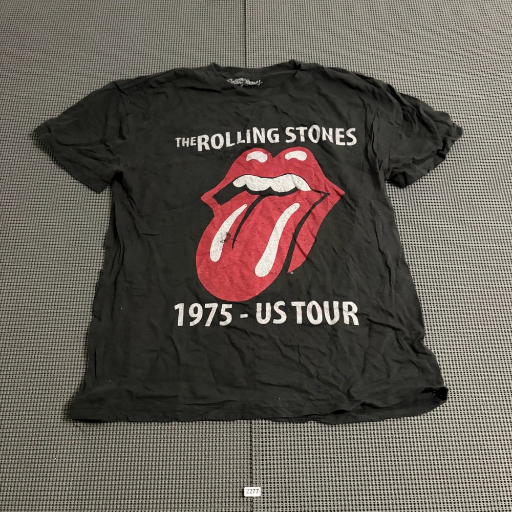 Rolling Stones 1975 US Tour Graphic T-Shirt Black Mens Medium Modern Reprint